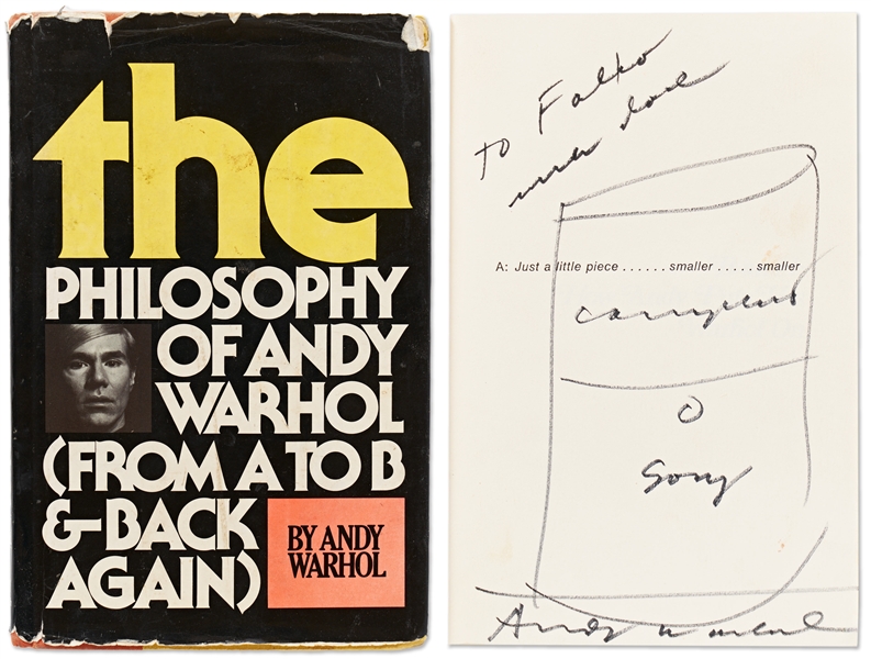 Andy Warhol Sketches His Famous Campbells Soup Can -- Drawn in a Signed First Edition of The Philosophy of Andy Warhol