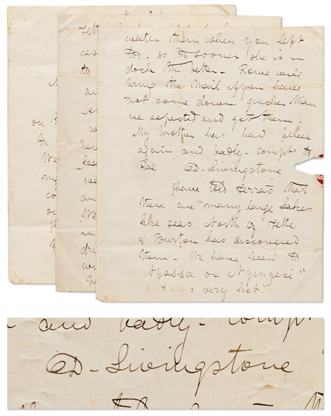 Incredible Archive of 19th Century Explorers -- Includes a David Livingstone Autograph Letter Signed During the Zambezi Expedition, Three Letters by Charles G. Gordon, Queen Victoria Signature, Etc.