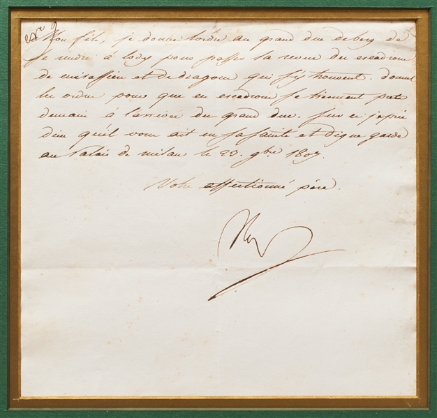 Napoleon Bonaparte Letter Signed as Emperor of France -- Napoleon Writes of a Military Review