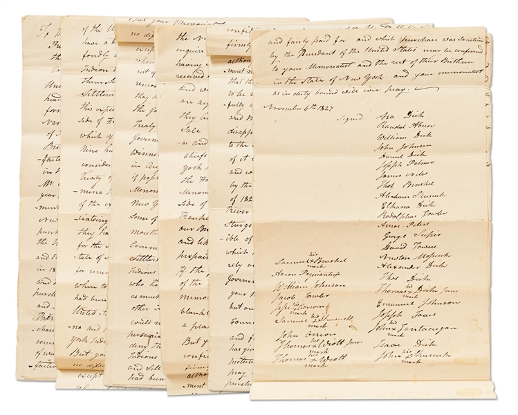 Petition of the Brothertown Indians to John Quincy Adams -- Signed by 32 Tribal Leaders Requesting Adams & the Senate Enforce the 1821 Treaty That Promised Land to the Tribe