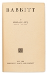 Sinclair Lewis Signed First Edition, First Printing of ''Babbitt''
