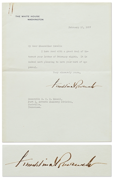 Franklin D. Roosevelt Letter Signed as President on White House Letterhead -- Likely Regarding FDRs Supreme Court-Packing Legislation from 1937