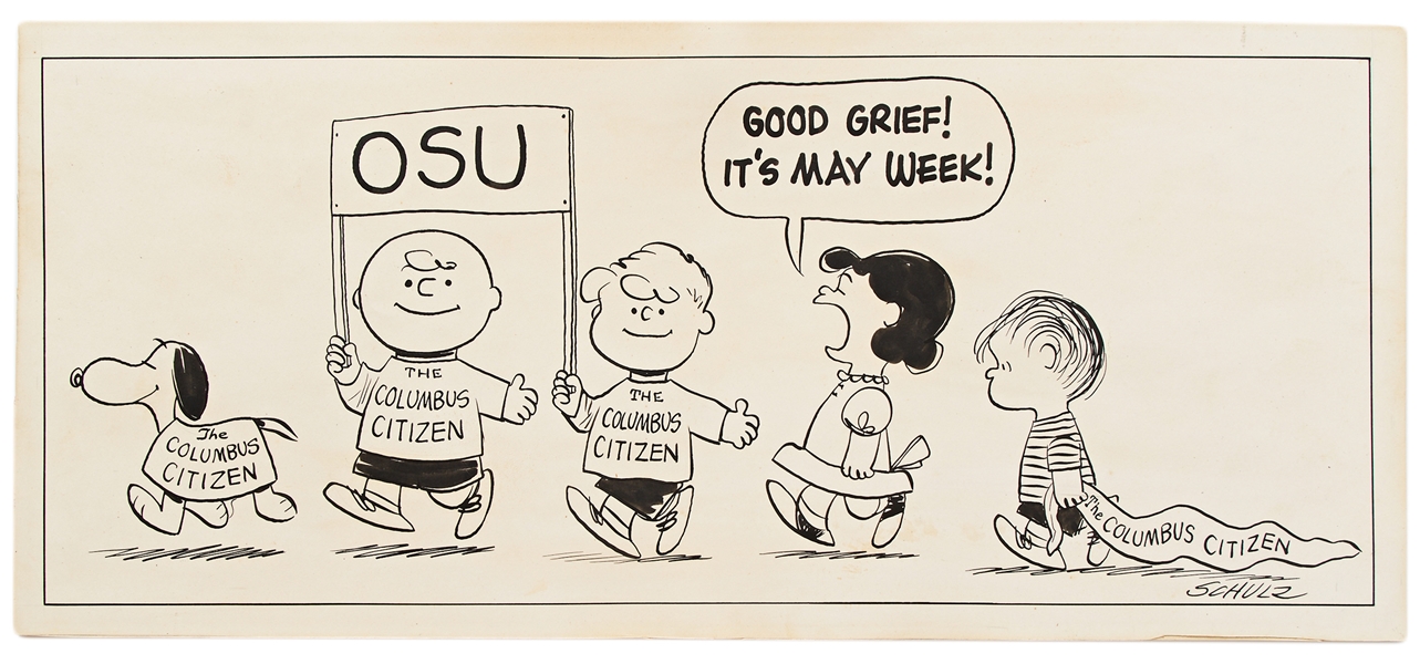 Charles Schulz Original Peanuts Advertising Artwork, Circa Mid-1950s -- Measures 18.75 x 8.25