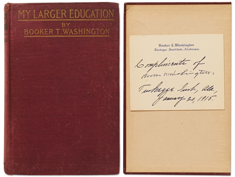 Booker T. Washington Signed Card Within First Edition of My Larger Education