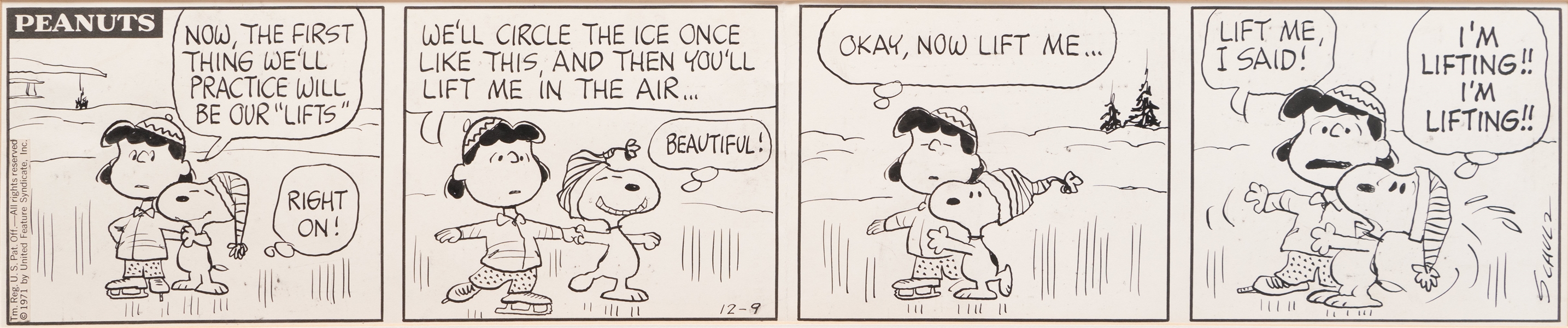 Original Charles Schulz Peanuts Comic Strip from 1971 -- Snoopy & Lucy Form an Unlikely Ice Skating Duo