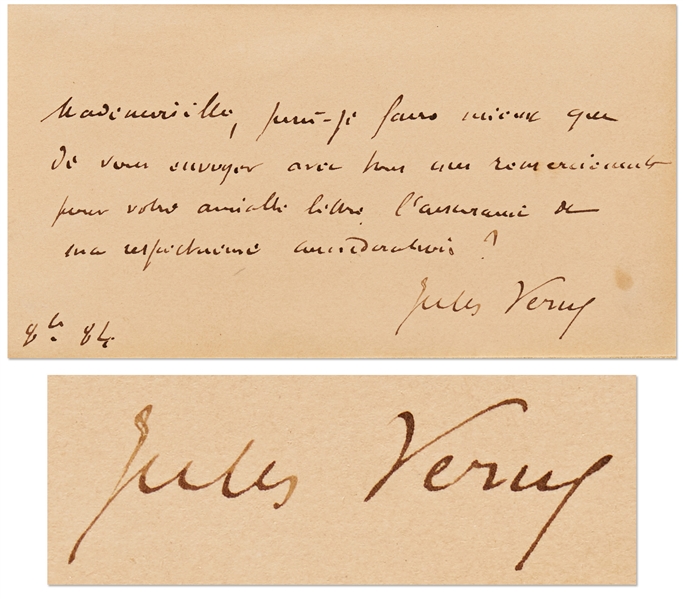Jules Verne Autograph Note Signed