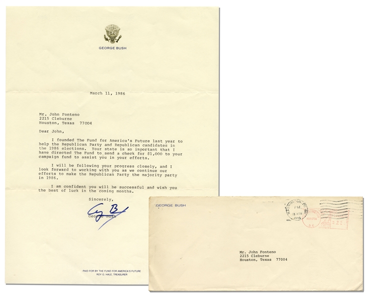 George H.W. Bush Letter Signed as Vice President -- I founded the Fund for Americas Future last year to help the Republican Party