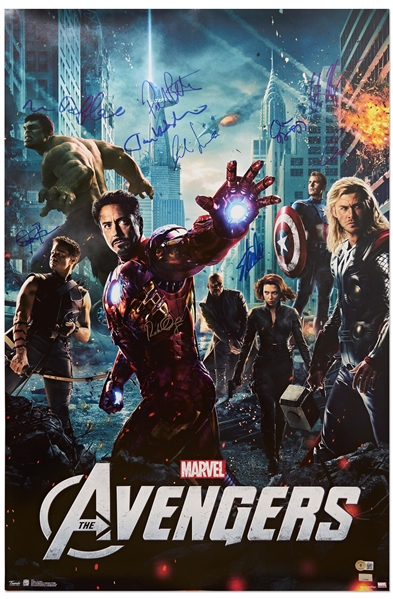 The Avengers Cast-Signed Poster -- Signed by Creator Stan Lee and 9 Cast Members of the 2012 Blockbuster Film Including Robert Downey, Jr.