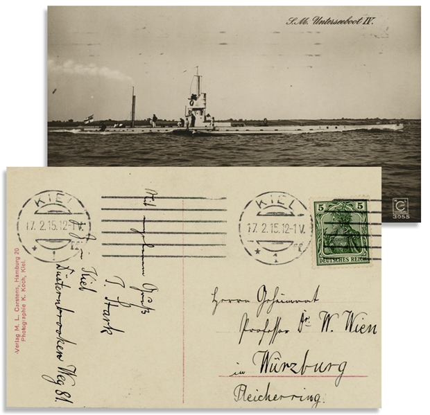 Johannes Stark Postcard Signed During World War I -- Stark, a Notorious German Nationalist, Sends a Postcard of a German U-Boat