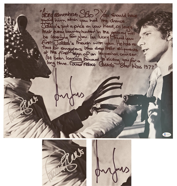 Harrison Ford & Paul Blake Signed 20 x 16 Photo From Star Wars -- One of the Most Memorable Scenes From the Film, With Blake Writing His Famous Monologue