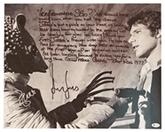 Harrison Ford & Paul Blake Signed 20'' x 16'' Photo From ''Star Wars'' -- One of the Most Memorable Scenes From the Film, With Blake Writing His Famous Monologue