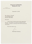 Ruth Bader Ginsburg Letter Signed on Supreme Court Stationery