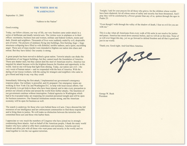 George W. Bush Signed Souvenir 9/11 Speech -- With Beckett COA