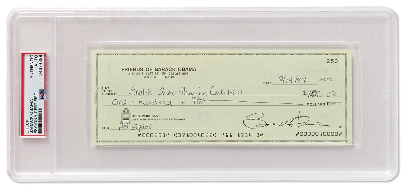 Barack Obama Check Signed from the Friends of Barack Obama Bank Account -- Encapsulated by PSA/DNA