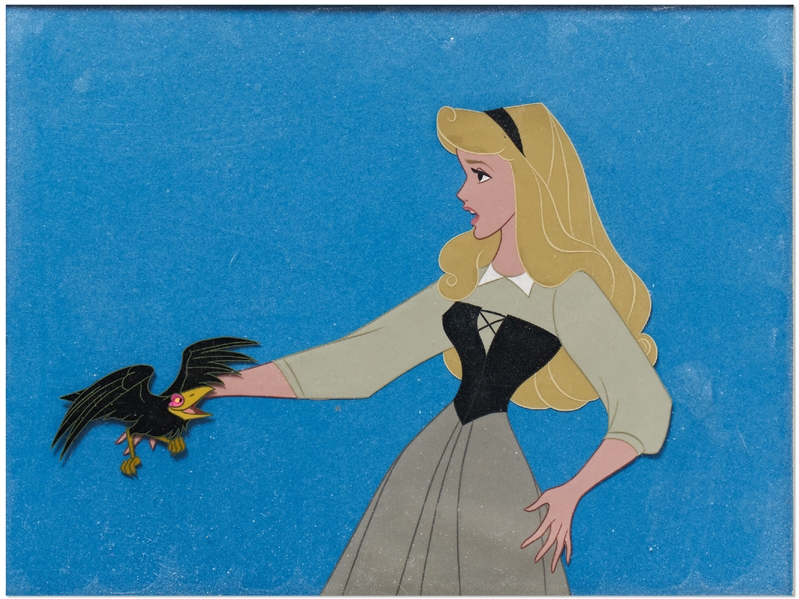 Original Sleeping Beauty Disney Cels of Aurora with Diablo the Raven
