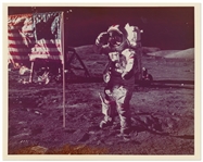 NASA Photo from Apollo 17 Showing Commander Gene Cernan Saluting the U.S. Flag -- On A Kodak Paper