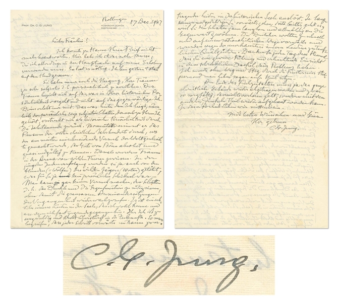Carl Jung Autograph Letter Signed with Fantastic Content on the Ego, Dreams, Religion, Judaism & Morality -- ...What lies behind the ego, that is, the personal or subjective shadow...