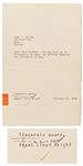 Frank Lloyd Wright Letter Signed on Taliesin West Stationery