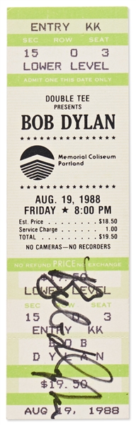 Bob Dylan Signed Concert Ticket for His Performance in 1988 -- With Roger Epperson COA