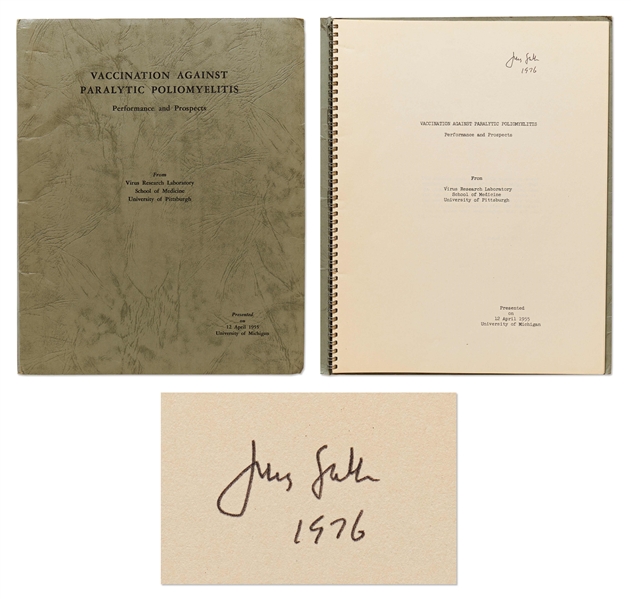 Jonas Salk Signed Polio Vaccination Report