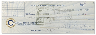 Marilyn Monroe Check Signed to Her Close Friend Hedda Rosten