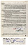 Lot of 8 Contracts Signed by Moe Howard of The Three Stooges