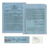 Lot of 8 Contracts Signed by Moe Howard of The Three Stooges