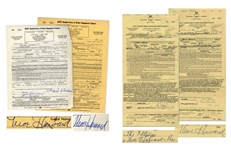 Lot of 42 Contracts Signed by Moe Howard of The Three Stooges -- Moe Also Writes 3 Stooges on 8 Contracts
