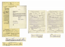 Lot of 42 Contracts Signed by Moe Howard of The Three Stooges -- Moe Also Writes ''3 Stooges'' on 8 Contracts