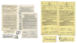 Lot of 42 Contracts Signed by Moe Howard of The Three Stooges -- Moe Also Writes ''3 Stooges'' on 8 Contracts