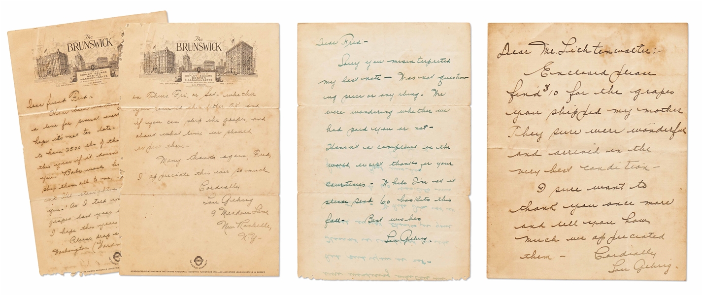 Rare Lot of 3 Lou Gehrig Autograph Letters Signed -- ...Babe wants half of these...