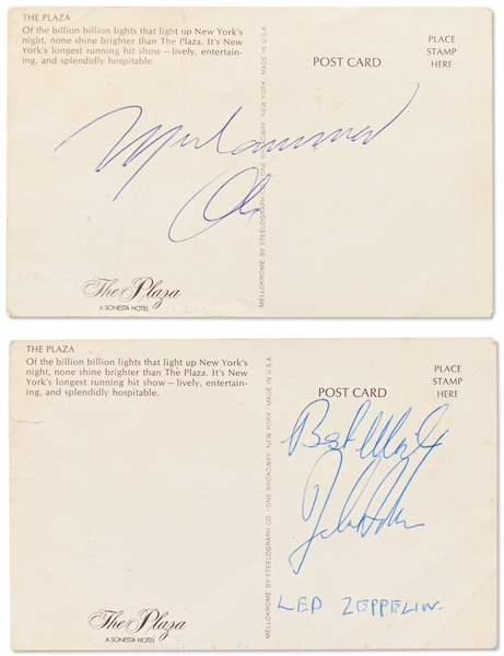 Lot of 2 Postcards Signed by Muhammad Ali & Led Zeppelins John Bonham