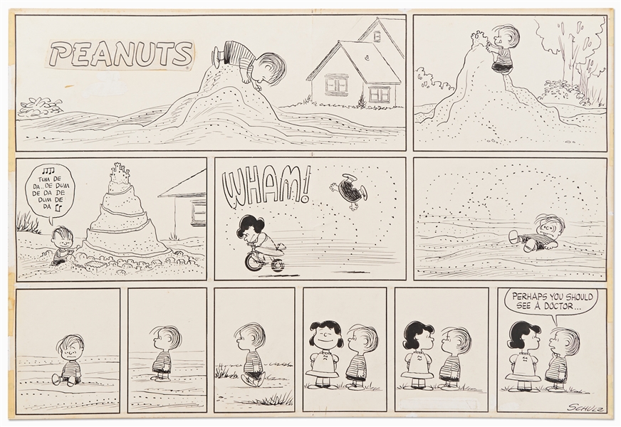 Charles Schulz Original Hand-Drawn Peanuts Sunday Comic Strip -- Early Strip from 1959