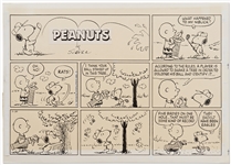 Charles Schulz Original Hand-Drawn Peanuts Sunday Comic Strip -- Snoopy & Charlie Brown Play Golf