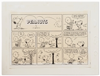 Charles Schulz Original Hand-Drawn ''Peanuts'' Sunday Comic Strip -- Snoopy & Charlie Brown Play Golf