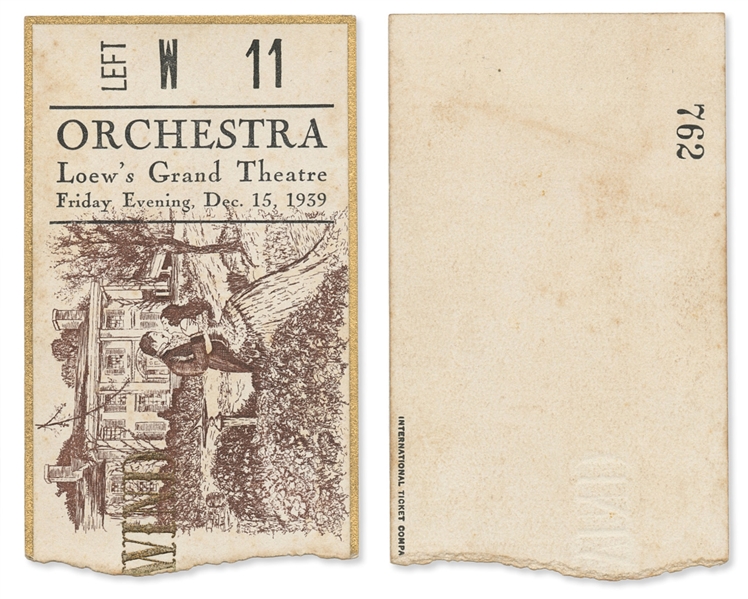 Gone With the Wind Ticket to the Films World Premiere in Atlanta in 1939