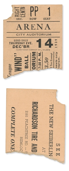 Ticket to the Gone With the Wind World Premiere Atlanta Ball in 1939