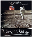 Buzz Aldrin Signed 24 x 20 Canvas of the Iconic Apollo 11 Image Showing Aldrin Standing Next to the U.S. Flag -- Obtained Directly from Buzz Aldrin & With His COA