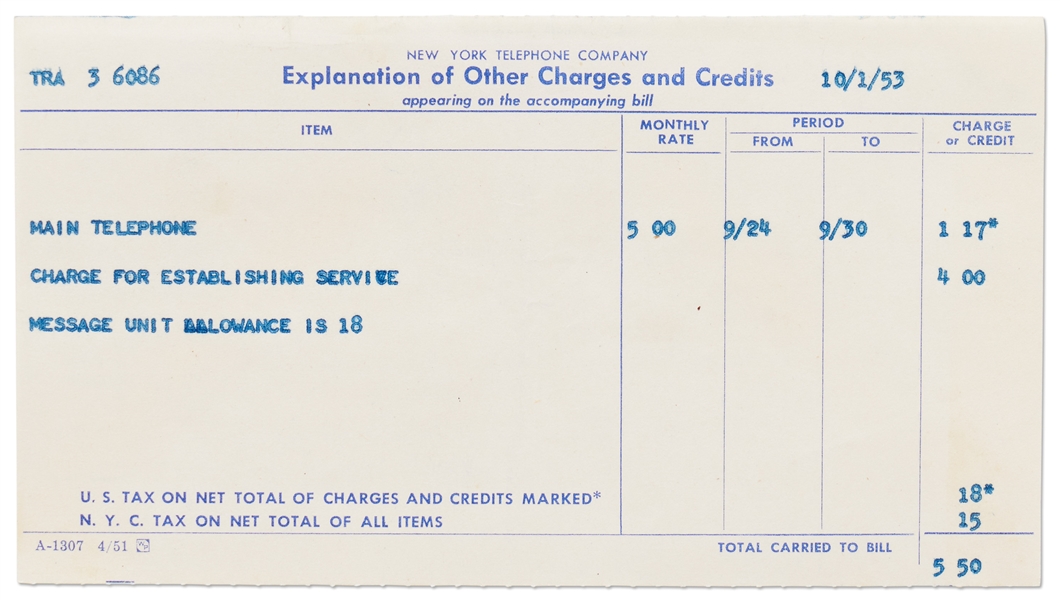 Bill to James Dean from New York Telephone