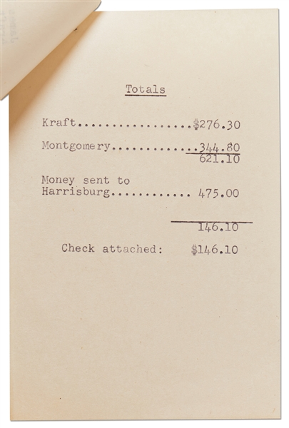 1953 Financial Statement from Jane Deacy's Office Regarding James Dean