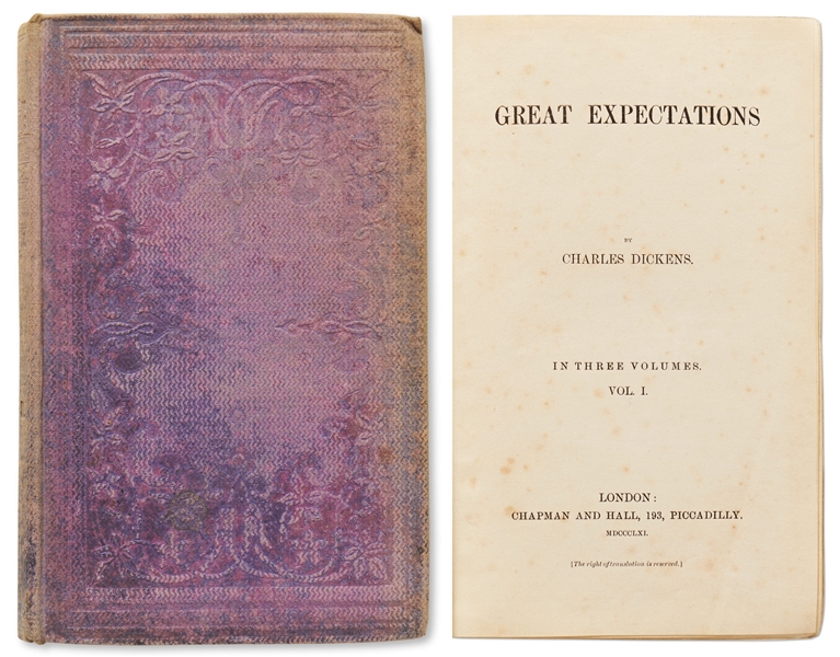 Great Expectations by Charles Dickens in Three Volumes, Published 1861 -- Scarce First Edition, First Impression for Vols. I and III, Third Impression for Vol. II