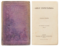 "Great Expectations" by Charles Dickens in Three Volumes, Published 1861 -- Scarce First Edition, First Impression for Vols. I and III, Third Impression for Vol. II