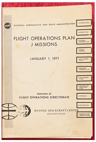 NASA Flight Operations Plan J Missions Dated 1971 -- J Missions Used the Lunar Roving Vehicle for Longer Stays on the Moon