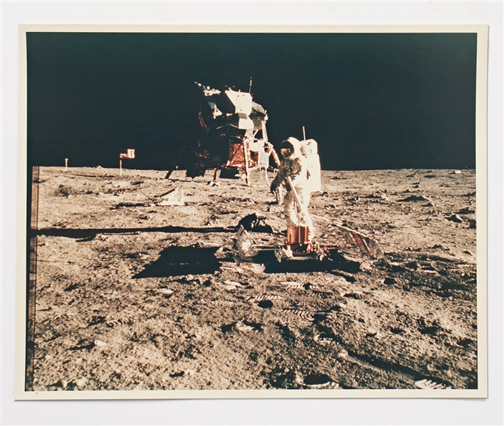 Apollo 11 Photo Showing Buzz Aldrin Setting Up an ALSEP Experiment -- On A Kodak Paper