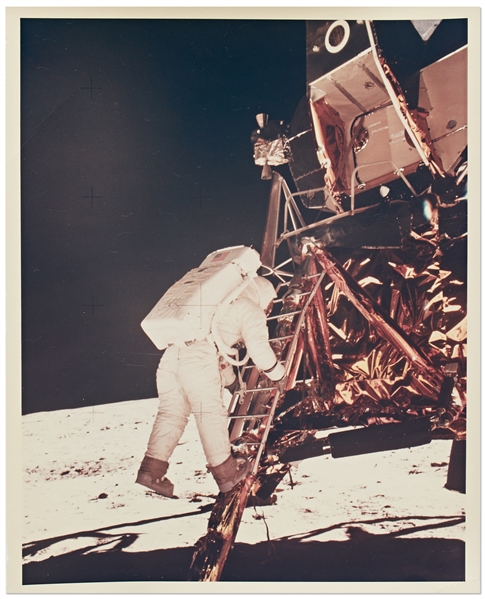 Apollo 11 NASA Photo of Buzz Aldrin Descending the Ladder Onto the Lunar Surface -- Printed on A Kodak Paper