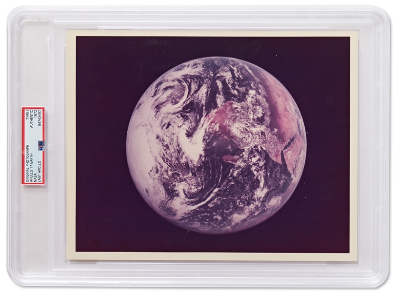 Apollo 17 Blue Marble Photo -- Encapsulated by PSA as Type I Photo, in Near Fine Condition