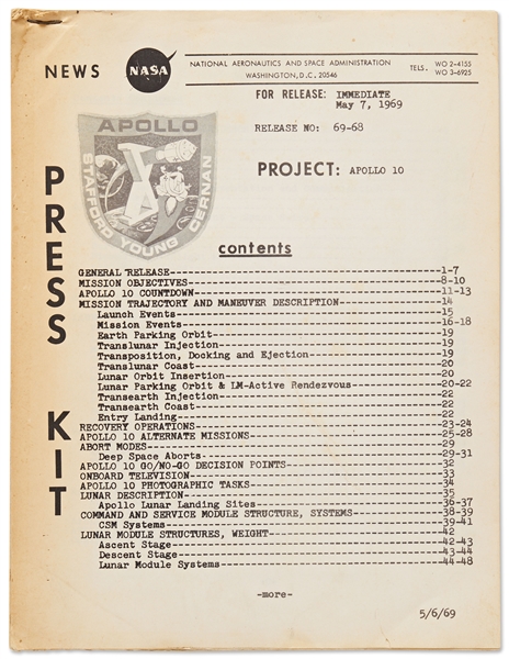 Original Apollo 10 Press Kit Issued in 1969 -- Over 100 Pages