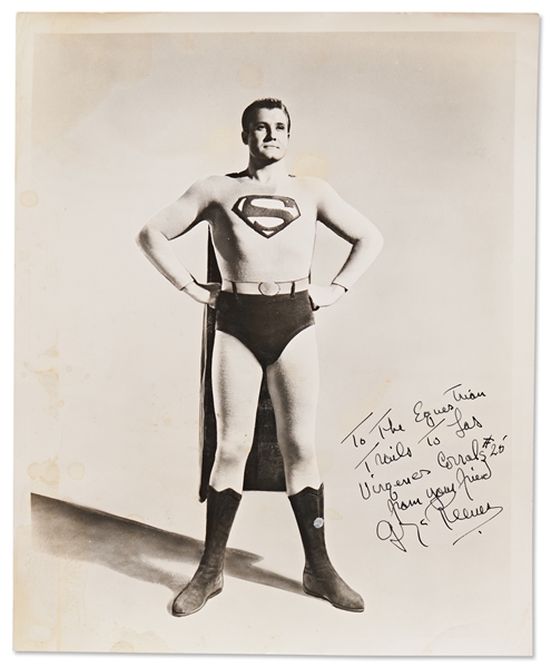 George Reeves Signed Photo as Superman -- From the Estate of Martial Artist Bruce Tegner, Reeves Inscribes the Photo, ''To the Equestrian Trails''