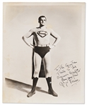George Reeves Signed Photo as Superman -- From the Estate of Martial Artist Bruce Tegner, Reeves Inscribes the Photo, To the Equestrian Trails
