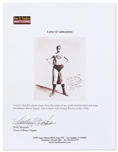 George Reeves Signed Photo as Superman -- From the Estate of Martial Artist Bruce Tegner, Reeves Inscribes the Photo, ''To the Equestrian Trails''